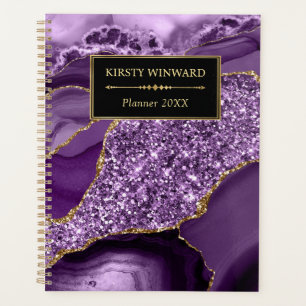 Elegant Purple and Gold Ocean Glitter Agate Planner