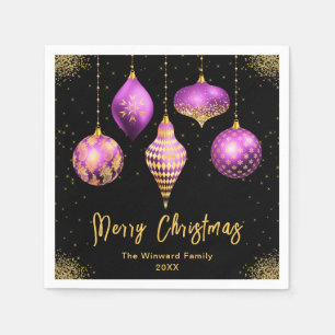 Elegant Purple and Gold Ornament Christmas Napkin