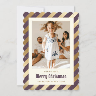 Elegant Purple and Gold Photo Merry Christmas Holiday Card