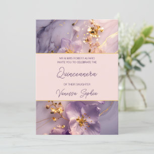 Elegant Purple and Gold Quinceañera Invitation