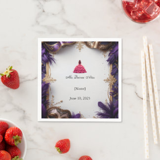 Elegant Purple and Gold Quinceañera Party Napkin
