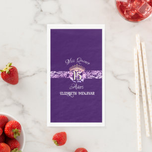 Elegant Purple and Gold Quinceañera Spanish Napkin
