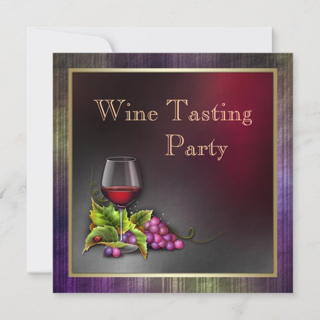 Elegant Purple and Gold Red Wine Tasting Party Invitation (Front)