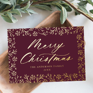 Elegant Purple and Gold Snowflake Non-Photo Foil Holiday Card