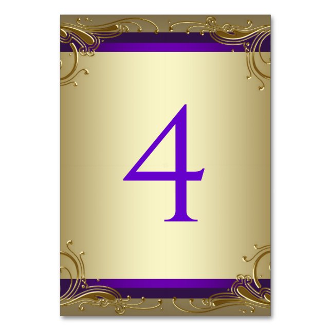 Elegant Purple and Gold Table Numbers (Front)