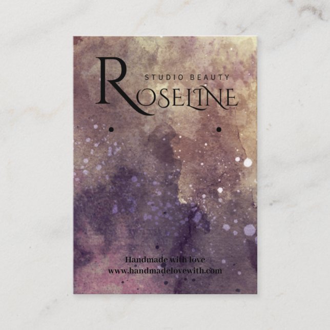 Elegant Purple and gold Watercolor Earring Display Business Card (Front)