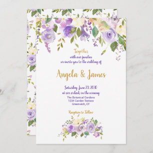 Elegant Purple and Gold Watercolor Floral Wedding Invitation