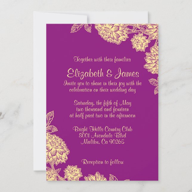 Elegant Purple And Gold Wedding Invitations (Front)