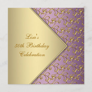 Elegant Purple and Gold Womans 50th Birthday Party Invitation