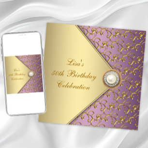 Elegant Purple and Gold Womans 50th Birthday Party Invitation