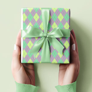 Elegant Purple and Green Argyle Pattern Girl Wrapping Paper