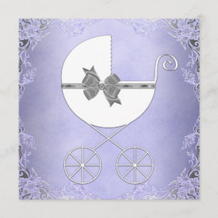 Elegant Purple and Grey Baby Girl Shower Invitation