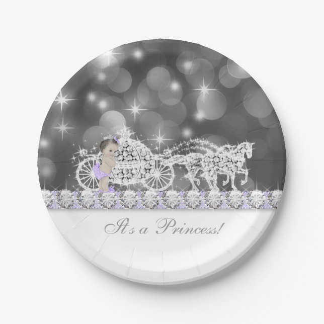 Elegant Purple and Grey Princess Baby Shower Paper Plate (Front)