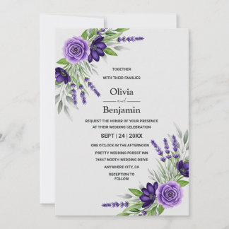 Elegant Purple and Ivory Floral Wedding Invitation
