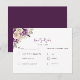 Elegant Purple and Ivory Rose Wedding RSVP Card