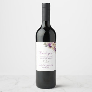 Elegant Purple and Ivory Rose Wedding Wine Label