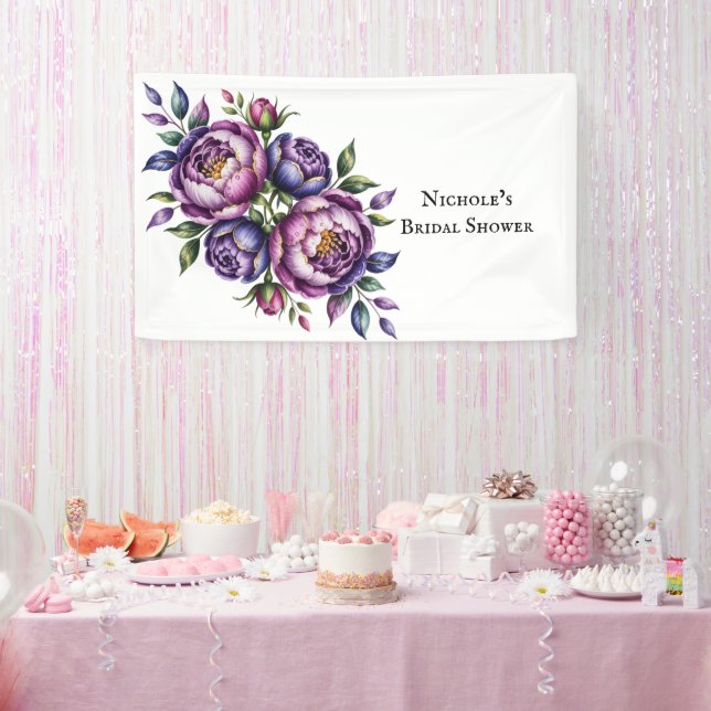 Elegant Purple and Magenta Peony Bridal Shower Banner (Party)