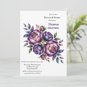 Elegant Purple and Magenta Peony Brunch and Bubbly Invitation