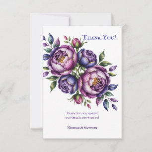 Elegant Purple and Magenta Peony Wedding Thank You Card
