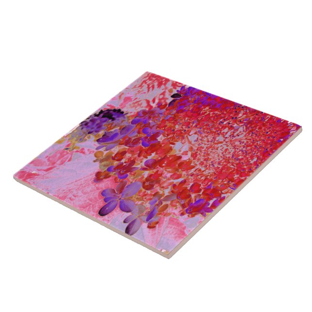 Elegant Purple and Orange Limelight Hydrangea Ceramic Tile (Side)