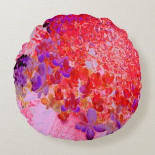 Elegant Purple and Orange Limelight Hydrangea Round Cushion