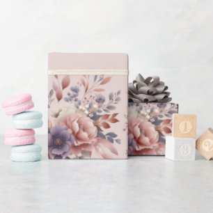 Elegant Purple and Peach Blush Floral Wrapping Paper