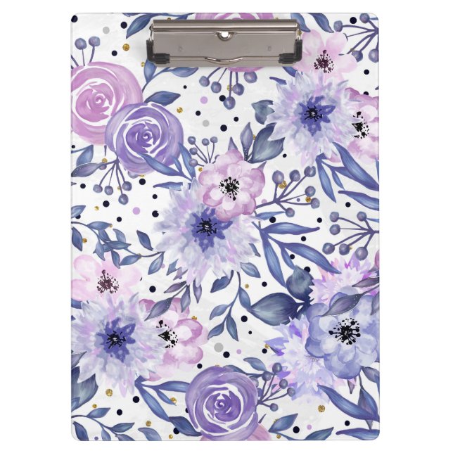 Elegant Purple and Pink Floral Clipboard (Front)