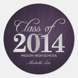 Elegant purple and silver Class of 2014 Classic Round Sticker