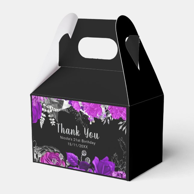 Elegant Purple and Silver Flowers Birthday  Favour Box (Front Side)