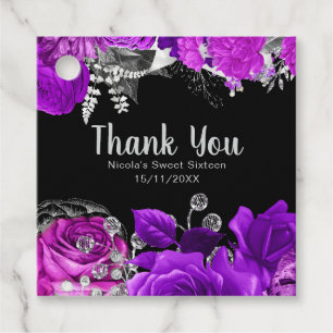 Elegant Purple and Silver Flowers Sweet Sixteen Favour Tags