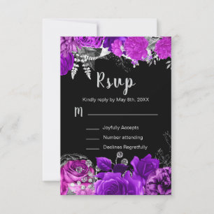 Elegant Purple and Silver Flowers Sweet Sixteen  RSVP Card