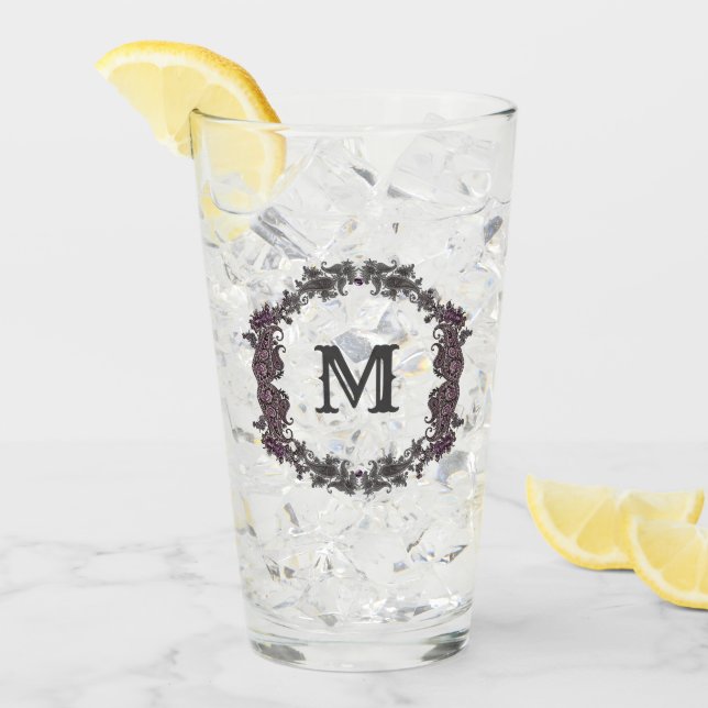 Elegant Purple and Silver Framed Monogram  Glass (Front Ice)