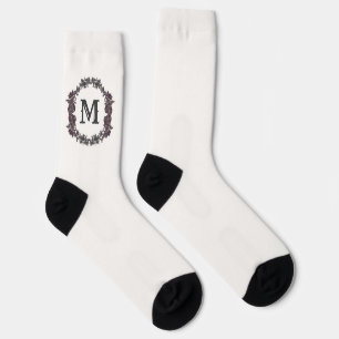 Elegant Purple and Silver Framed Monogram Socks