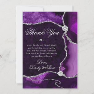 Elegant Purple and Silver Glitter Agate Wedding Thank You Card
