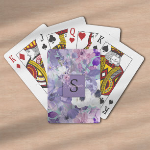 Elegant Purple And Violet Wildflowers And Monogram Playing Cards