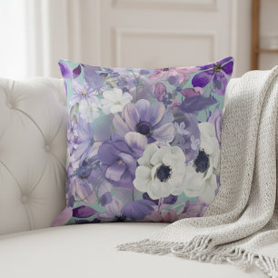Elegant Purple And Violet Wildflowers And Sky  Cushion