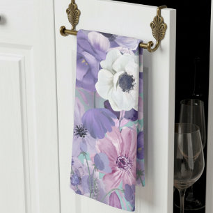 Elegant Purple And Violet Wildflowers And Sky Tea Towel