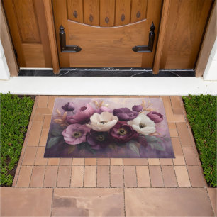 Elegant Purple and White Floral Bouquet Doormat