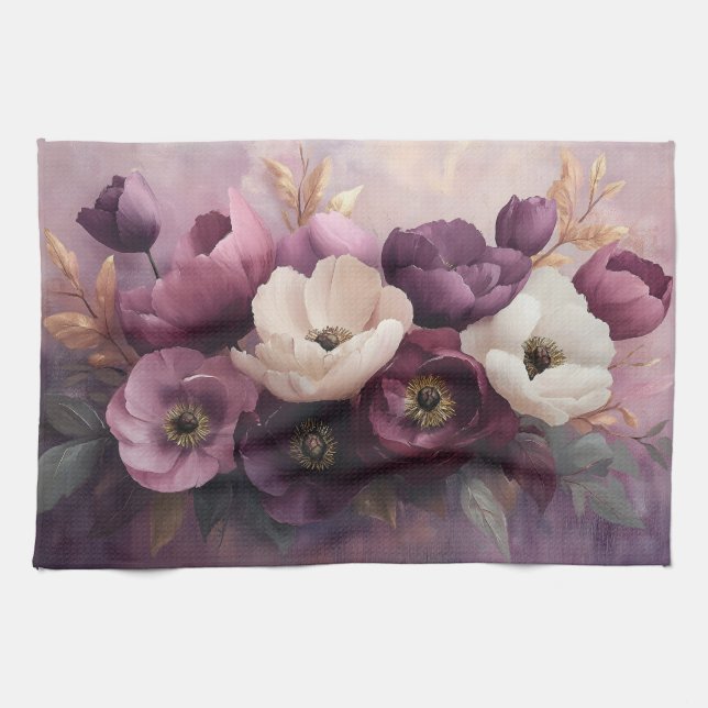 Elegant Purple and White Floral Bouquet  Tea Towel (Horizontal)