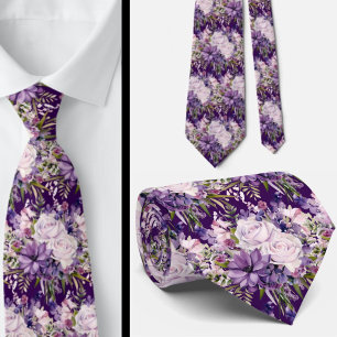 Elegant Purple and White Floral Neck Ties