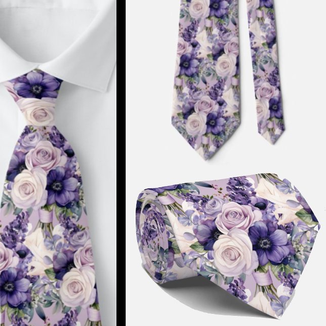 Elegant Purple and White Floral Neck Ties (Creator Uploaded)