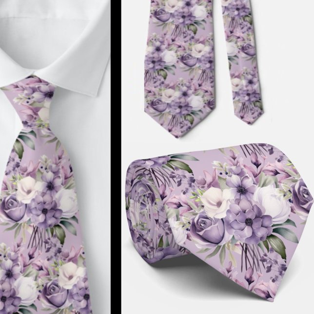 Elegant Purple and White Floral Neck Ties (Creator Uploaded)