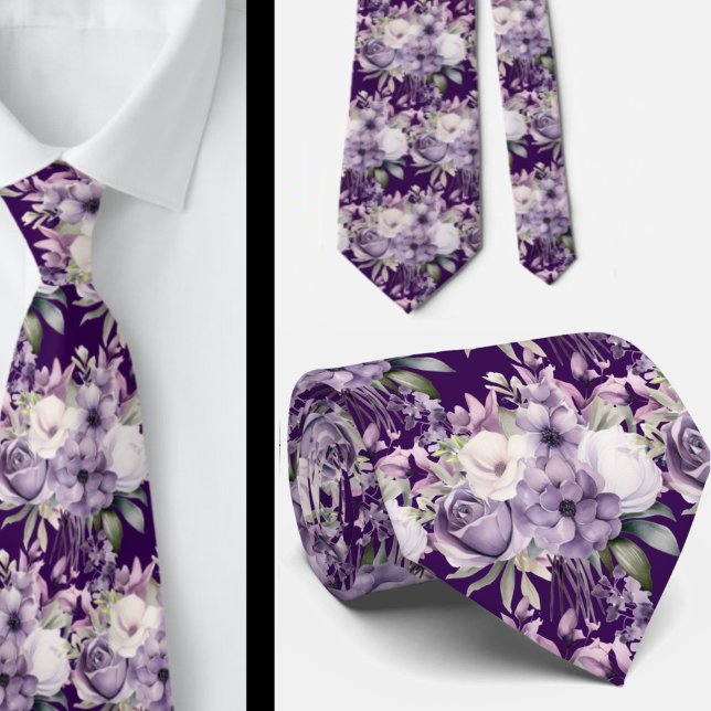 Elegant Purple and White Floral Neck Ties (Creator Uploaded)