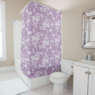 ELEGANT PURPLE AND WHITE LACE SHOWER CURTAIN