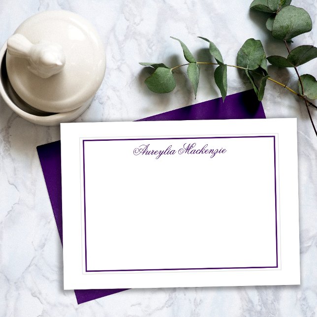 Elegant Purple and White Personalised Card (Elegant Purple and White Personalized Note Card)