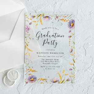 Elegant Purple and Yellow Floral Graduation Party Acrylic Invitations