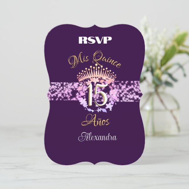 Elegant Purple andGold Quinceañera Spanish  (Standing Front)
