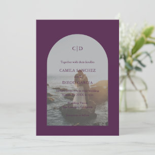 Elegant Purple Arch Photo Modern Wedding Invitation