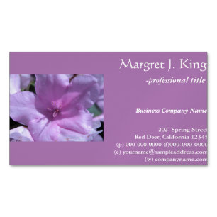 Elegant purple azalea flower business cards. Magnetic business card