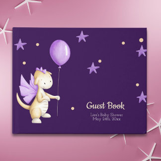 Elegant Purple Baby Dragon Girl Baby Shower Guest Book